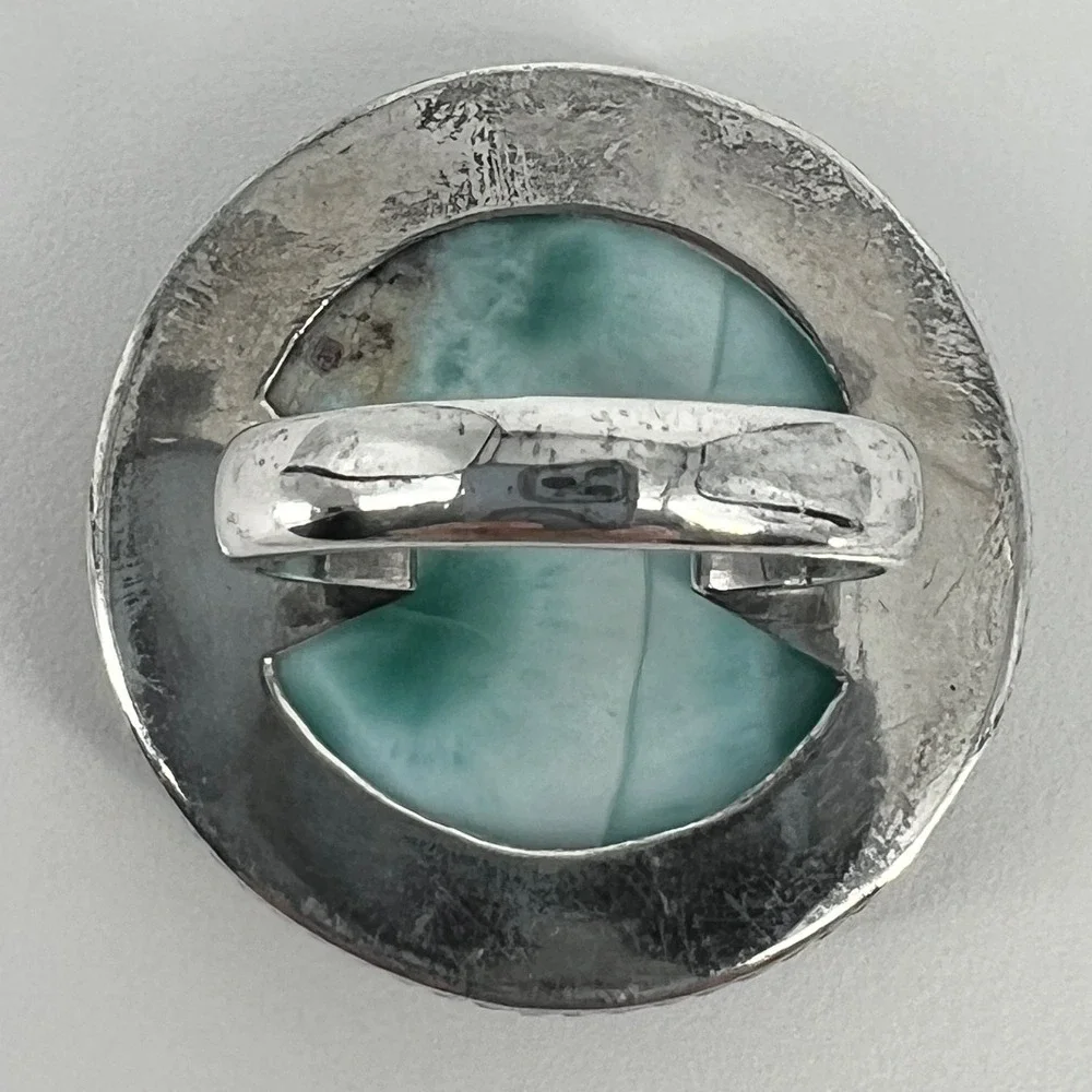 Artisan Larimar Ring Size 9 Blue 925 Sterling Silver Statement Cabochon 19.6g
